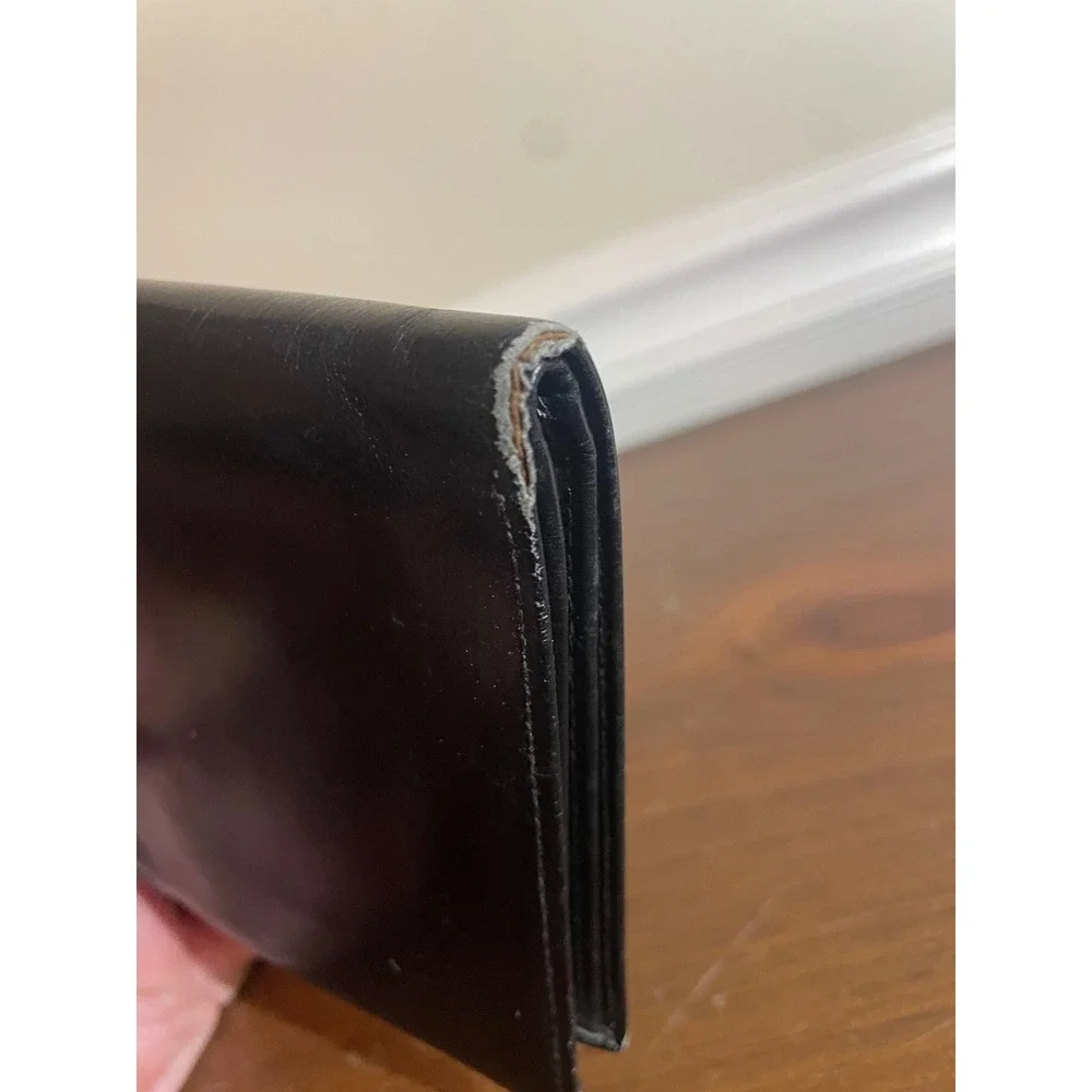 Tumi Mens Black Leather Bifold Wallet Card Case Organizer Classic Logo
